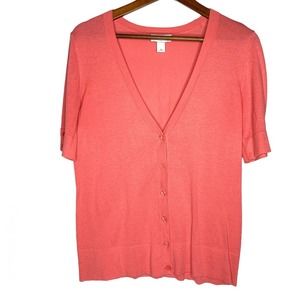 Ann Taylor LOFT Womens Pink Cardigan Sweater Size Medium V-Neck Button Up